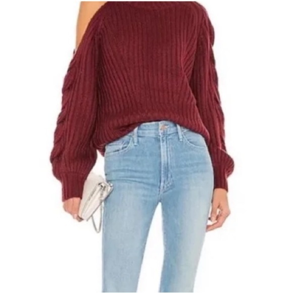 Revolve 525 America Braided Sleeve Cold Shoulder Sweater Beige Small - Picture 4 of 7